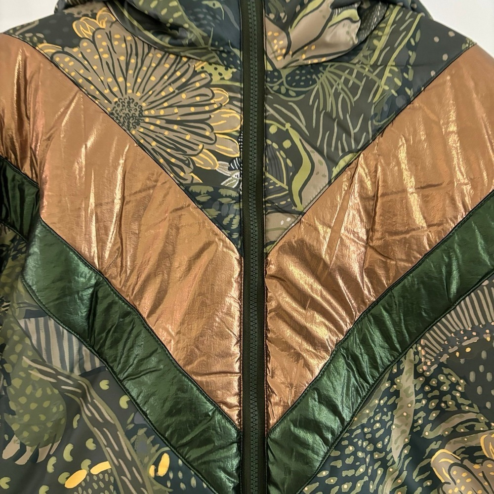 FARM Rio Green Cool Hooded Metallic Reversible Puffer Jacket Sz Small NWT - Picture 3 of 9